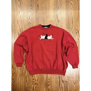 Morning Sun Top Stitch Cat Embroidered Vintage Sweatshirt 3X Red Oversized